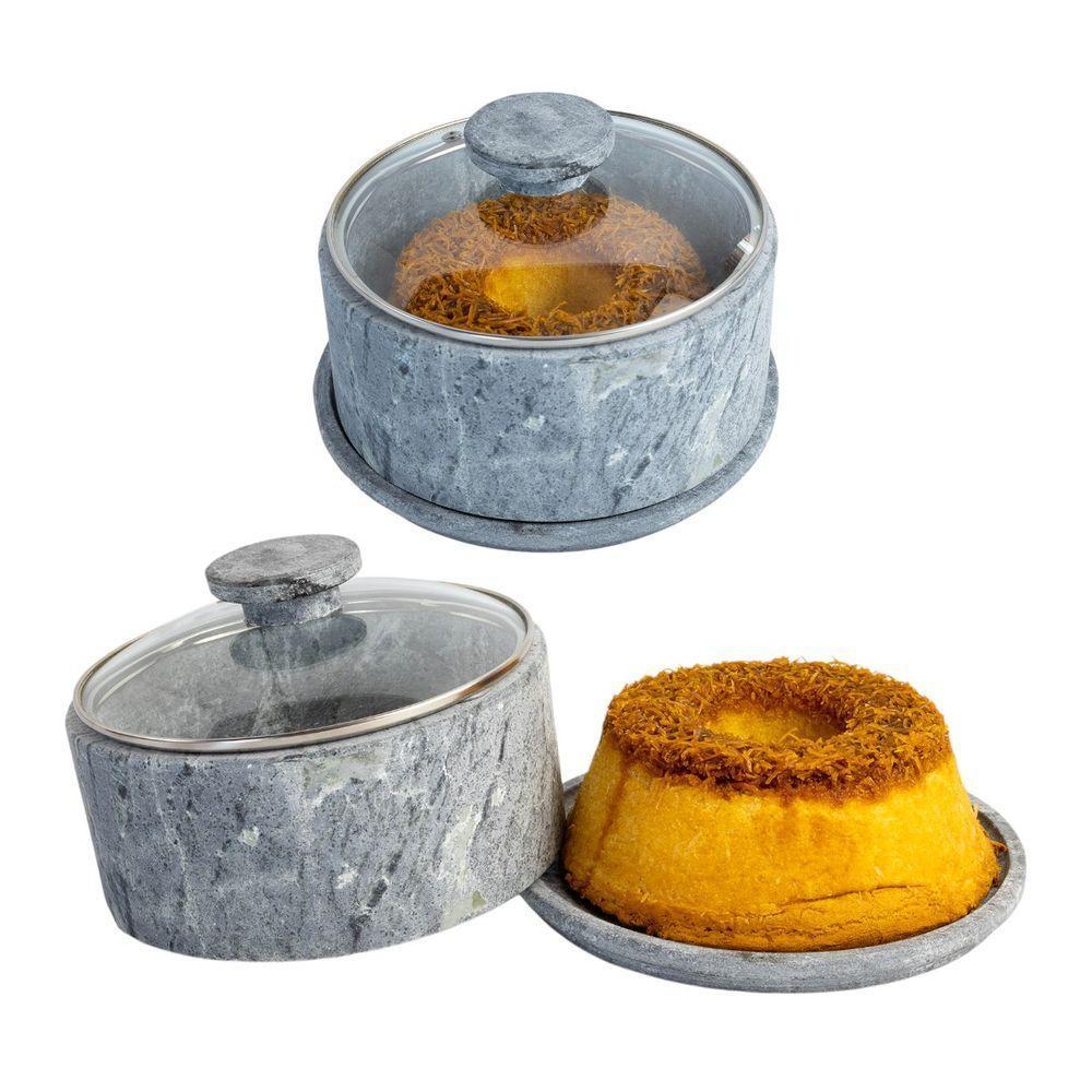 Boleira Queijeira De Pedra Sabão Com Tampa De Vidro - 2