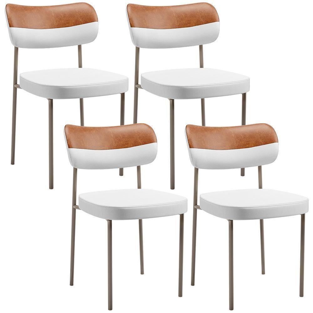Kit 04 Cadeiras Decorativa Para Sala De Jantar Melina Base Arena L02 Faixa Couríssimo Camel Facto Branco - 1