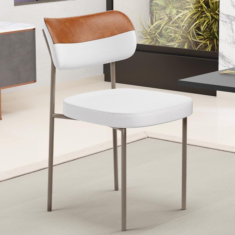 Kit 02 Cadeiras Decorativa Para Sala De Jantar Melina Base Arena L02 Faixa Couríssimo Camel Facto Branco - 7