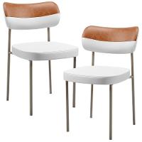 Kit 02 Cadeiras Decorativa Para Sala De Jantar Melina Base Arena L02 Faixa Couríssimo Camel Facto Branco - 1