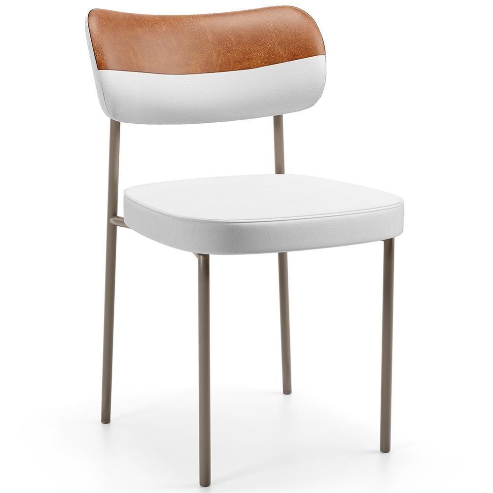 Cadeira Decorativa Para Sala De Jantar Melina Base Arena L02 Faixa Couríssimo Camel Facto Branco - 1