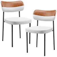 Kit 02 Cadeiras Decorativa Para Sala De Jantar Melina L02 Faixa Couríssimo Camel Facto Branco - 1