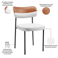 Kit 02 Cadeiras Decorativa Para Sala De Jantar Melina L02 Faixa Couríssimo Camel Facto Branco