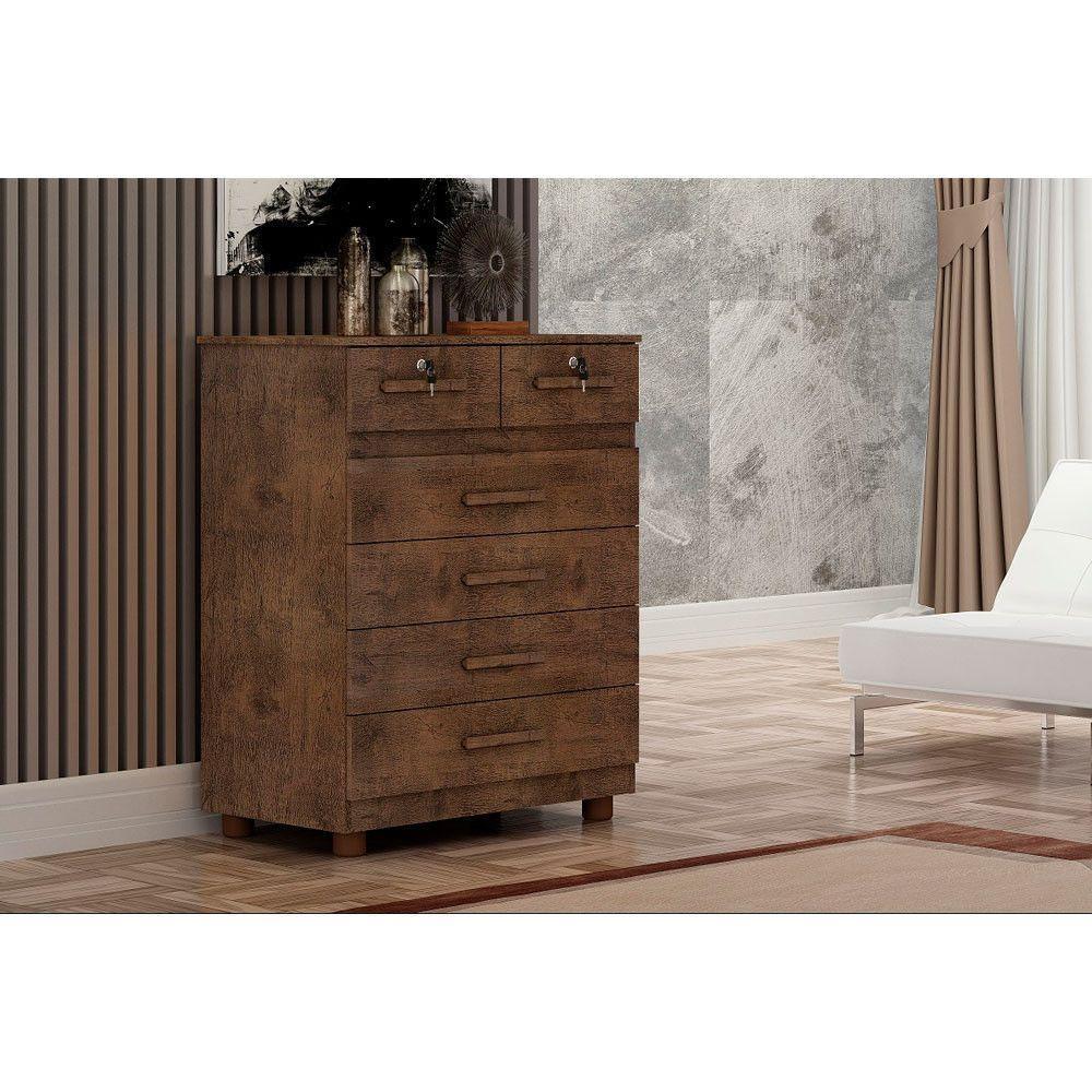 Cômoda Mônaco Com 6 Gavetas E 4 Pés Nyne Castanho - 2