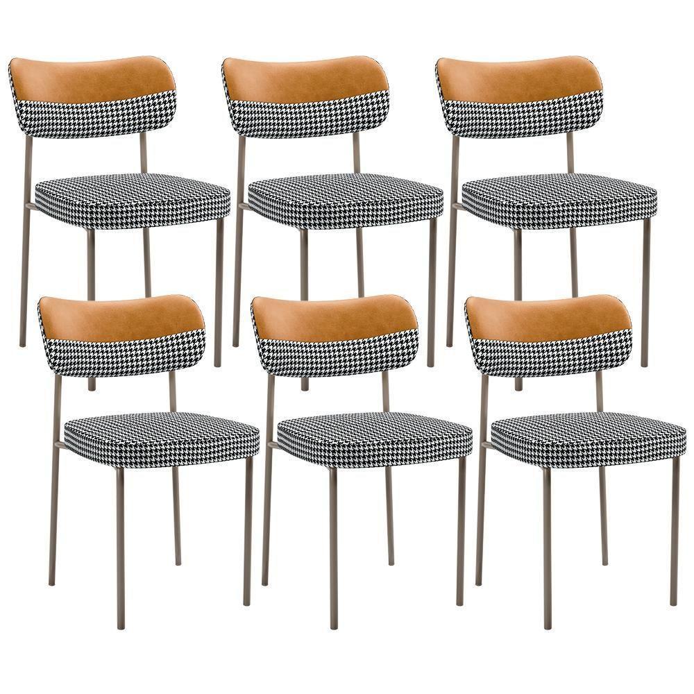 Kit 06 Cadeiras Decorativa Para Sala De Jantar Melina Base Arena L02 Faixa Couríssimo Whisky Pied Poule - 1