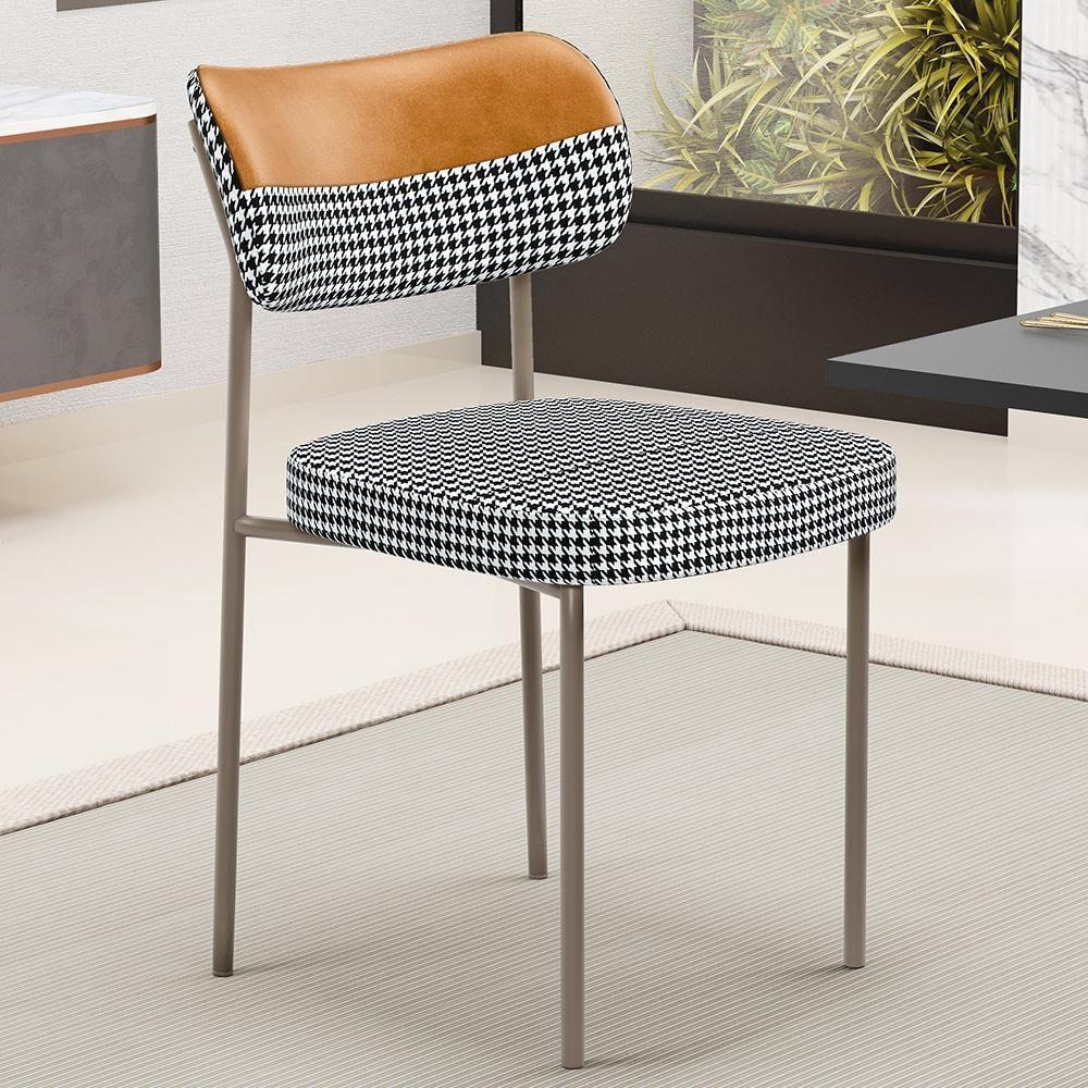 Kit 08 Cadeiras Decorativa Para Sala De Jantar Melina Base Arena L02 Faixa Couríssimo Whisky Pied Poule - 2