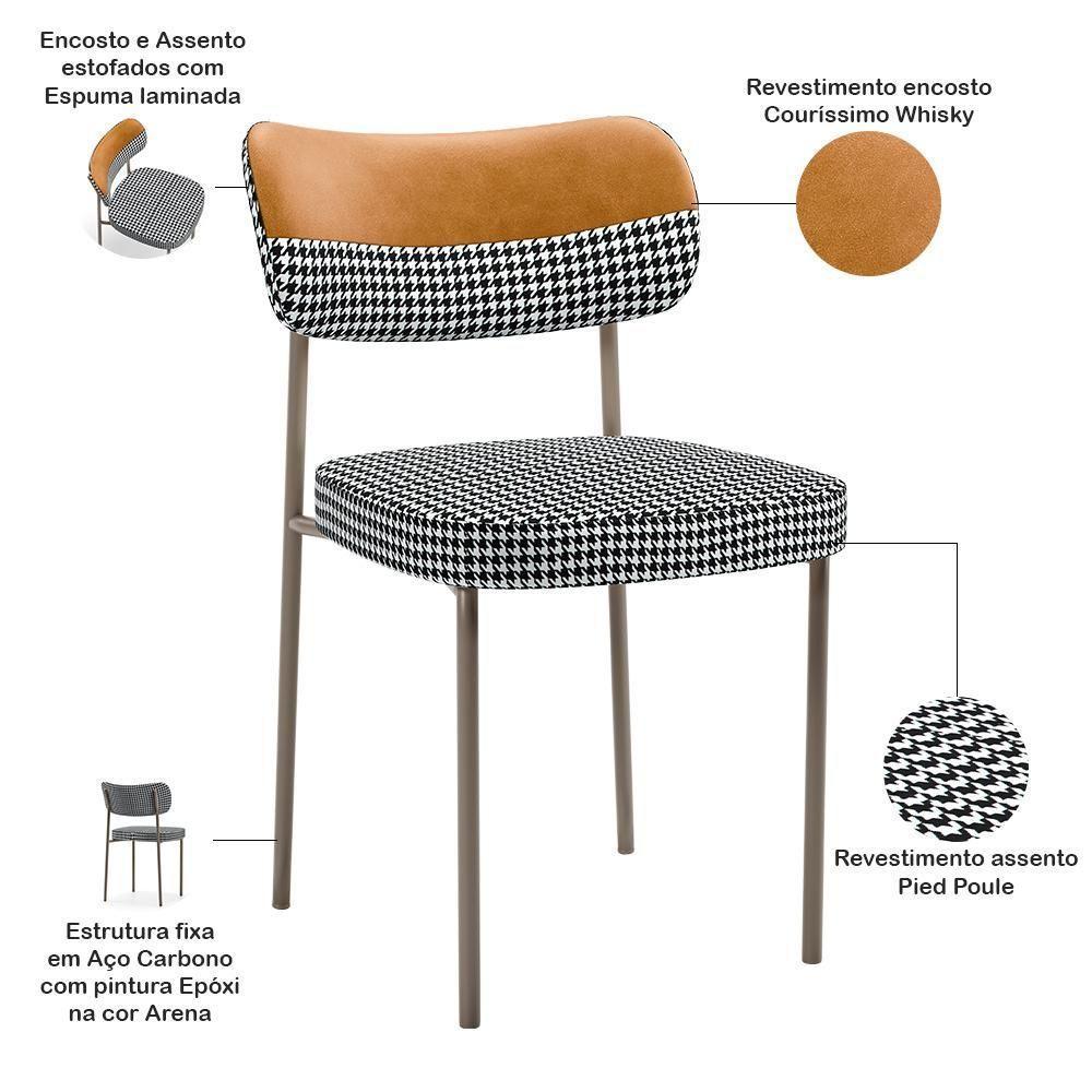 Kit 08 Cadeiras Decorativa Para Sala De Jantar Melina Base Arena L02 Faixa Couríssimo Whisky Pied Poule - 4