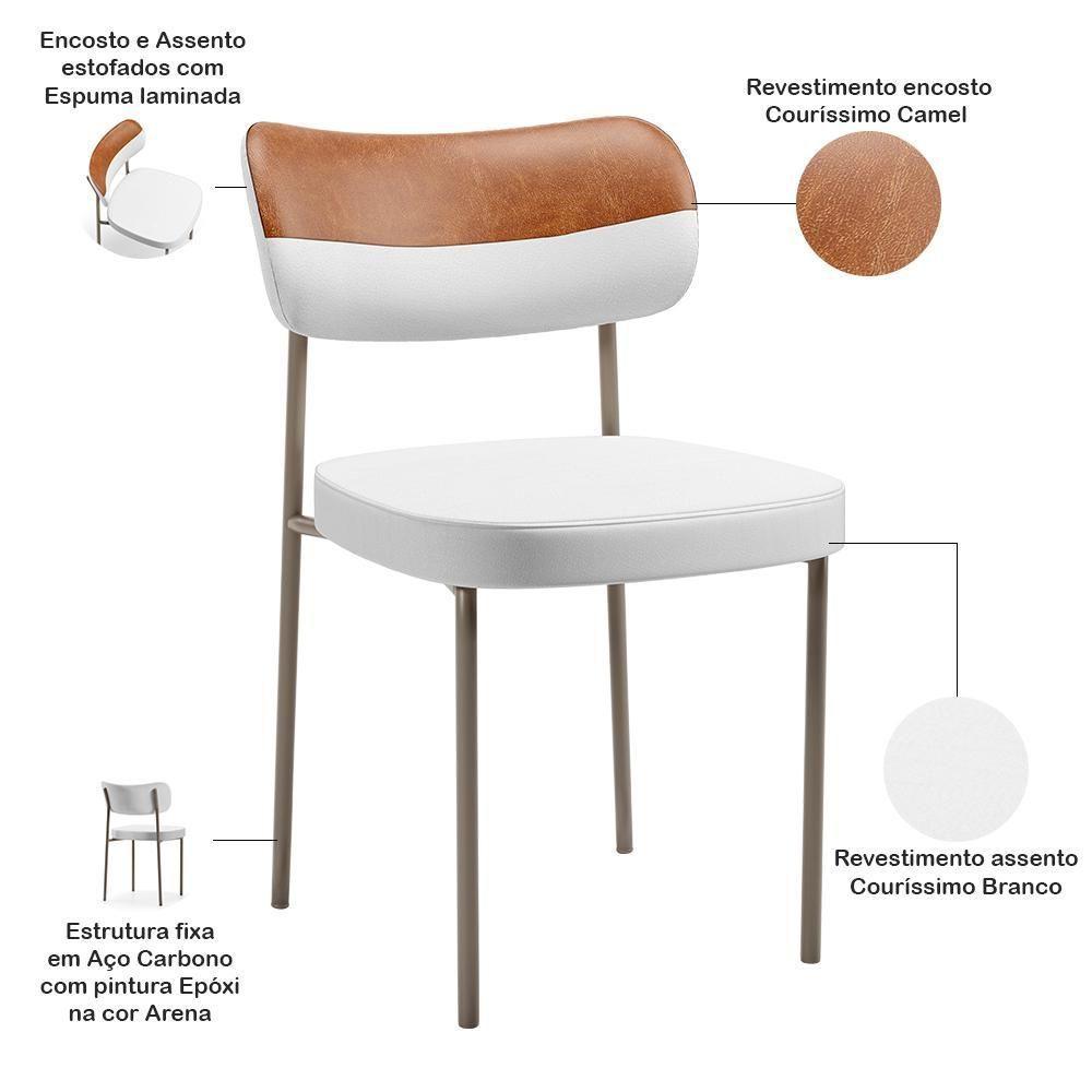 Kit 06 Cadeiras Decorativa Para Sala De Jantar Melina Base Arena L02 Faixa Couríssimo Camel Facto Branco - 4