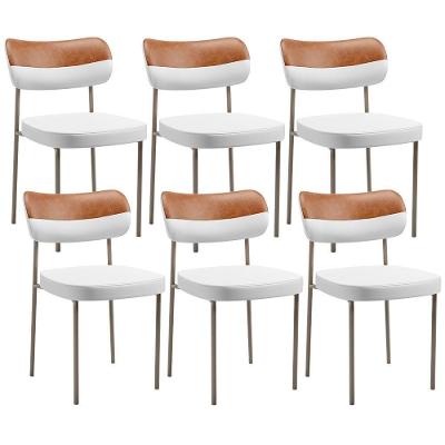 Kit 06 Cadeiras Decorativa Para Sala De Jantar Melina Base Arena L02 Faixa Couríssimo Camel Facto Branco
