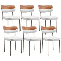 Kit 06 Cadeiras Decorativa Para Sala De Jantar Melina Base Arena L02 Faixa Couríssimo Camel Facto Branco - 1