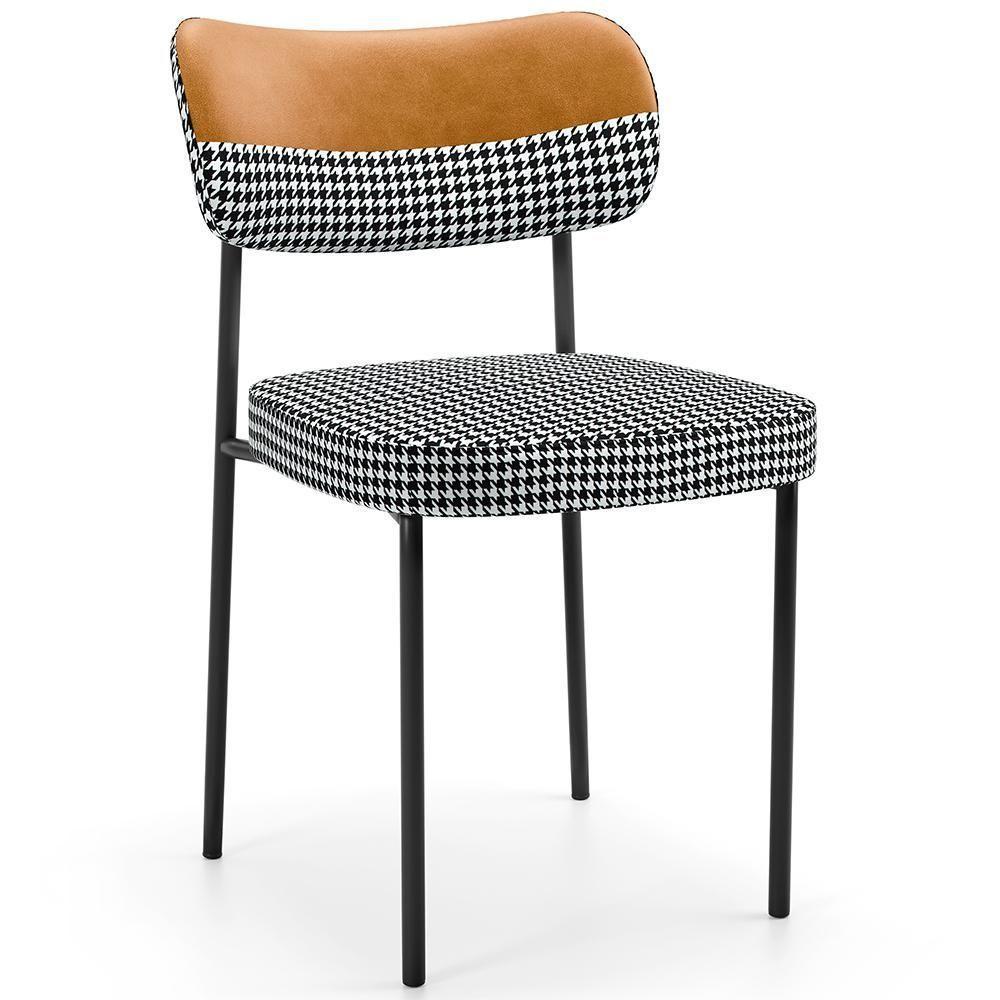 Cadeira Decorativa Para Sala De Jantar Melina L02 Faixa Couríssimo Whisky Pied Poule - 1