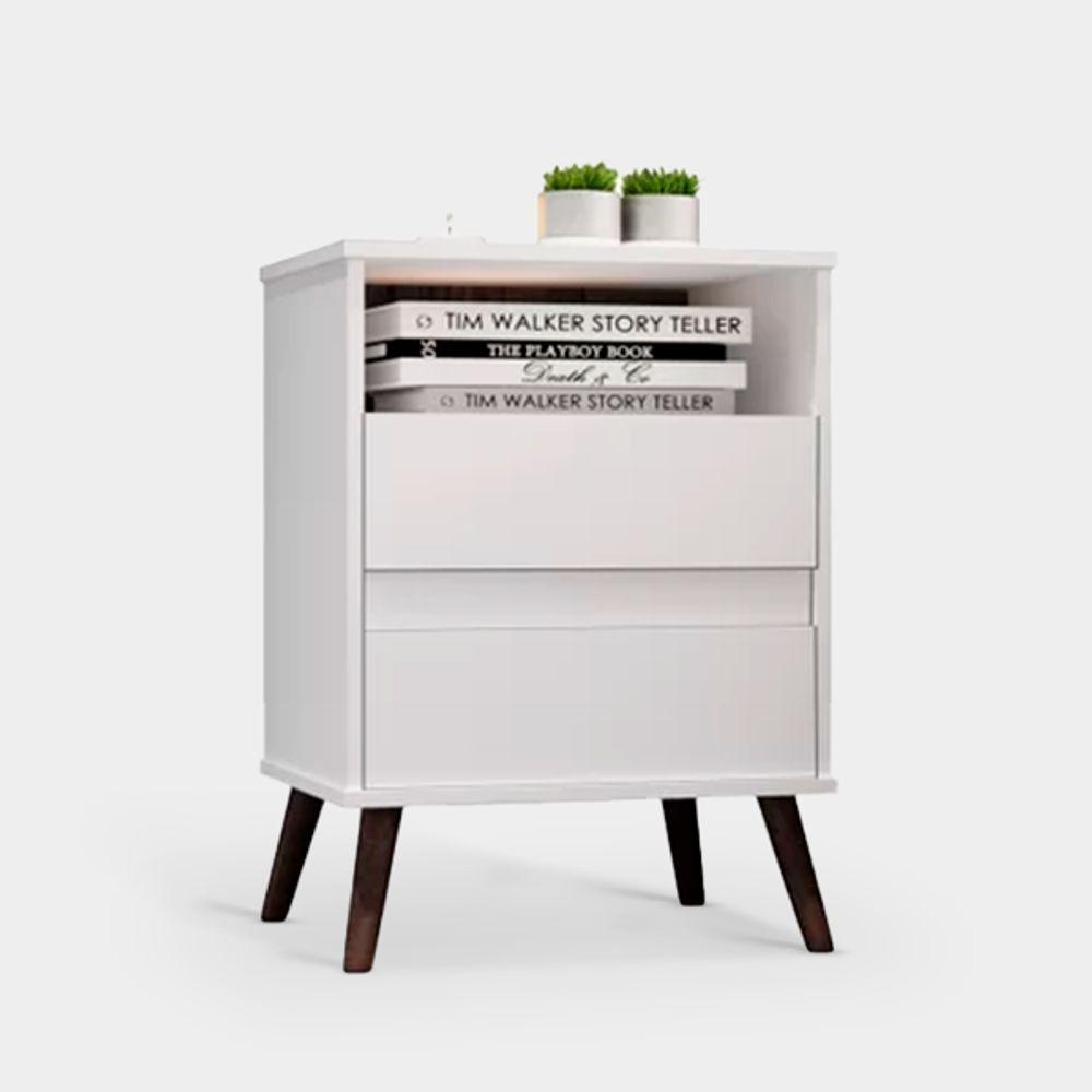 Mesa Para Cabeceira Com 2 Gaveta E 4 Pés Retrô Paris 67x45cm Branco - 1