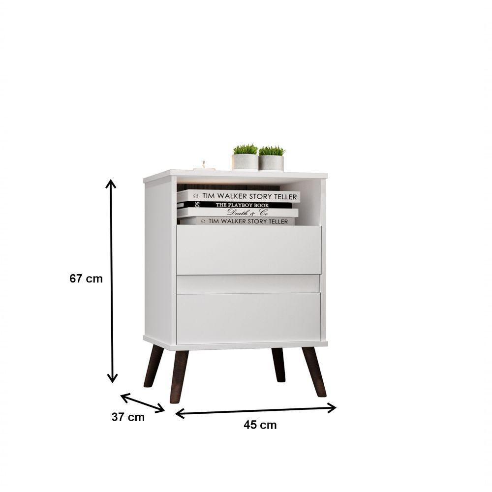 Mesa Para Cabeceira Com 2 Gaveta E 4 Pés Retrô Paris 67x45cm Branco - 2