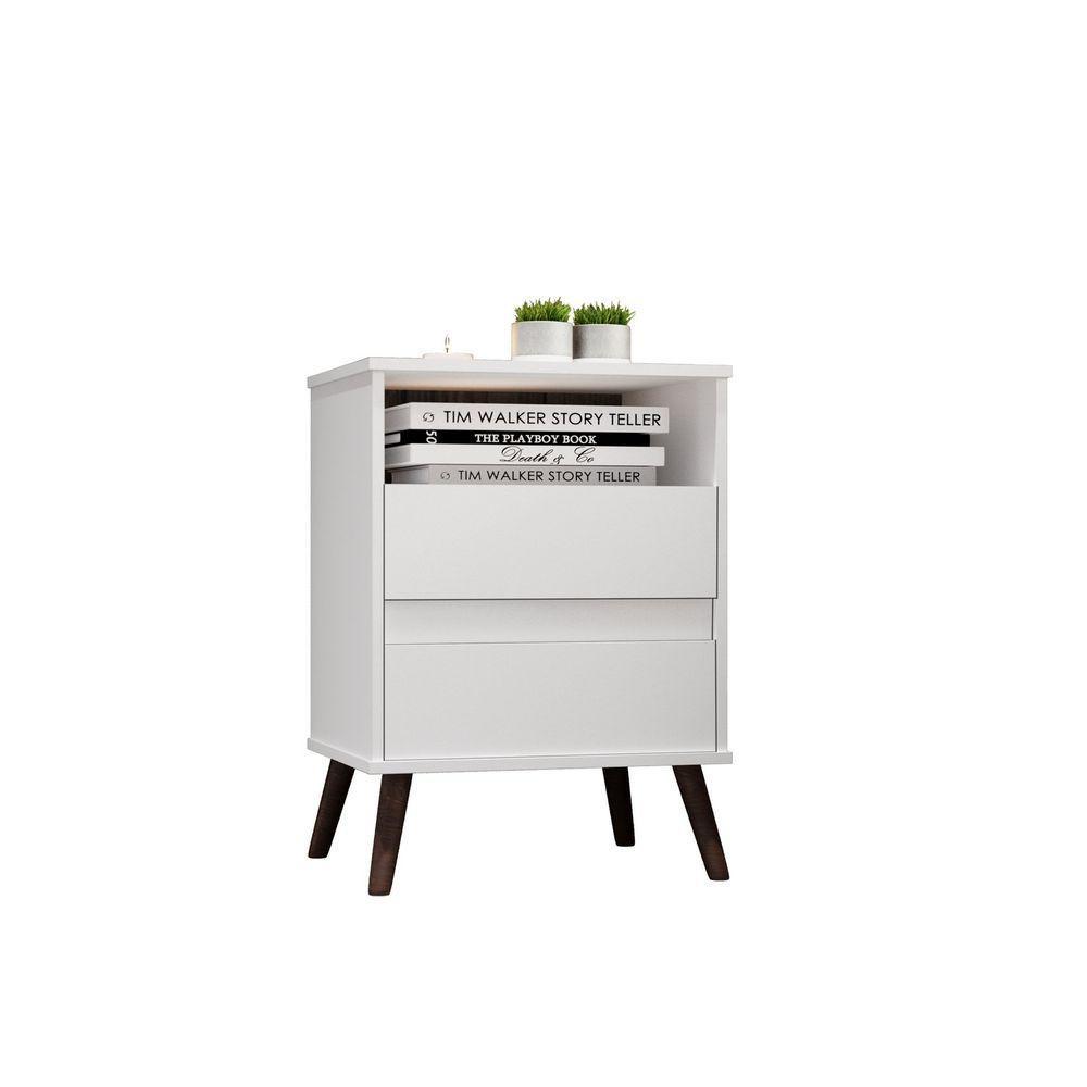 Mesa Para Cabeceira Com 2 Gaveta E 4 Pés Retrô Paris 67x45cm Branco - 3