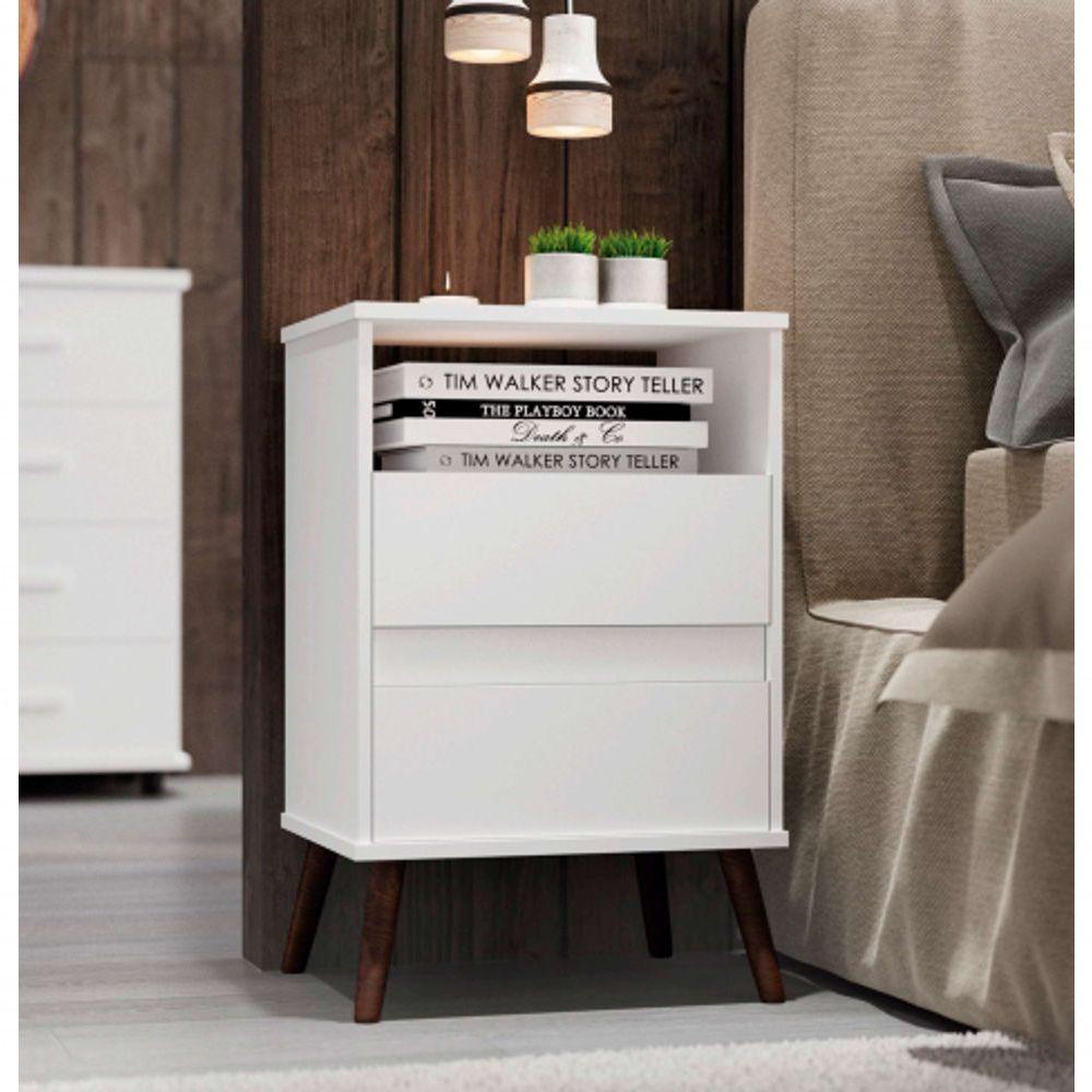 Mesa Para Cabeceira Com 2 Gaveta E 4 Pés Retrô Paris 67x45cm Branco - 4