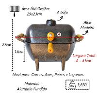 Churrasqueira Alumínio Fundido Craqueada Preta Bafo 29x23cm - 2