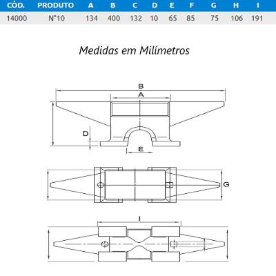 Bigorna Industrial Ferro Fundido Nodular 10kg 40x13,2x7,5cm