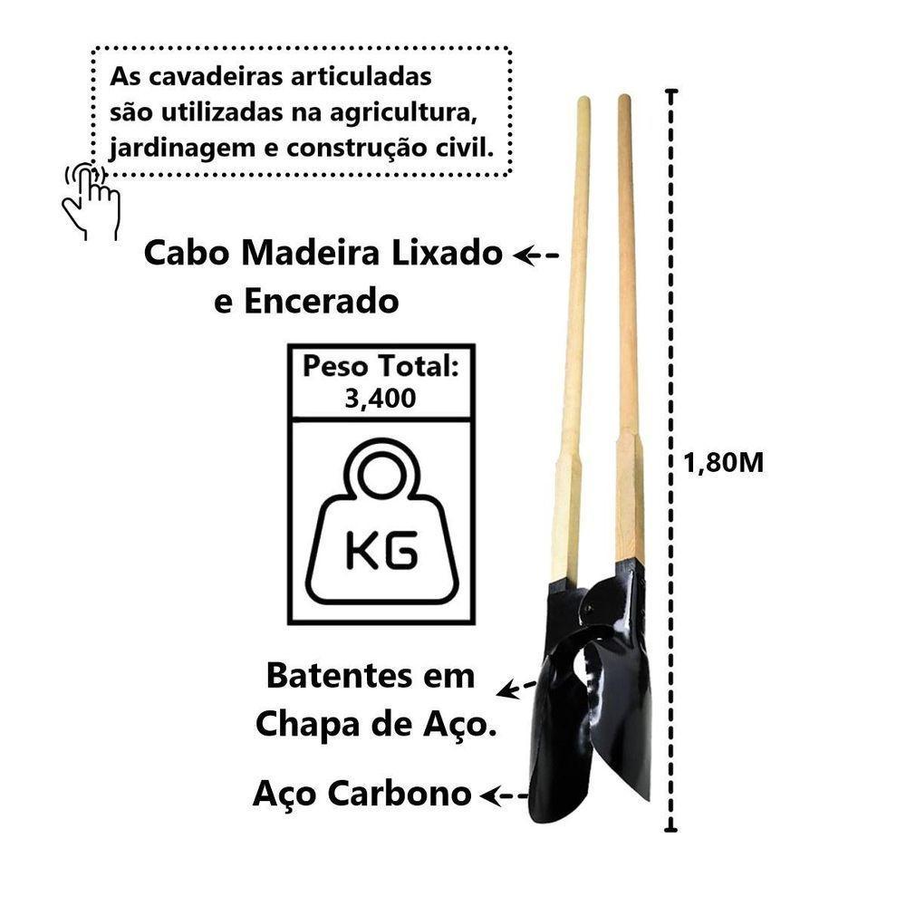 Cavadeira Light Articulada Cabo Em Madeira Encerado 180cm - 2