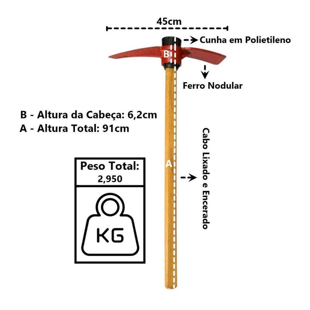 Picareta Alvião Cabo De Madeira Encerado Cunha Polietileno - 2