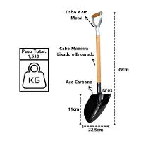 Pá De Bico Em Aço Carbono Com Cabo Y De Metal N03 99cm - 2