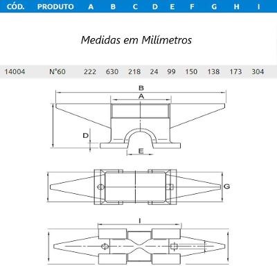 Bigorna Industrial Ferro Fundido Nodular 60kg 63x21,8x13,8cm