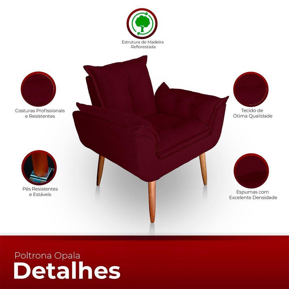 Poltrona Opala Para Sala Com Puff Reforçada Suede Bordo - 2
