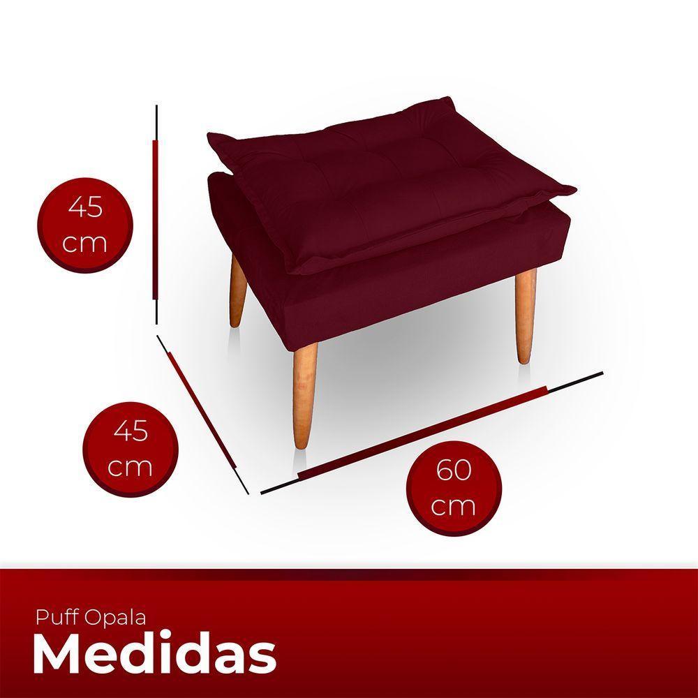 Poltrona Opala Para Sala Com Puff Reforçada Suede Bordo - 3