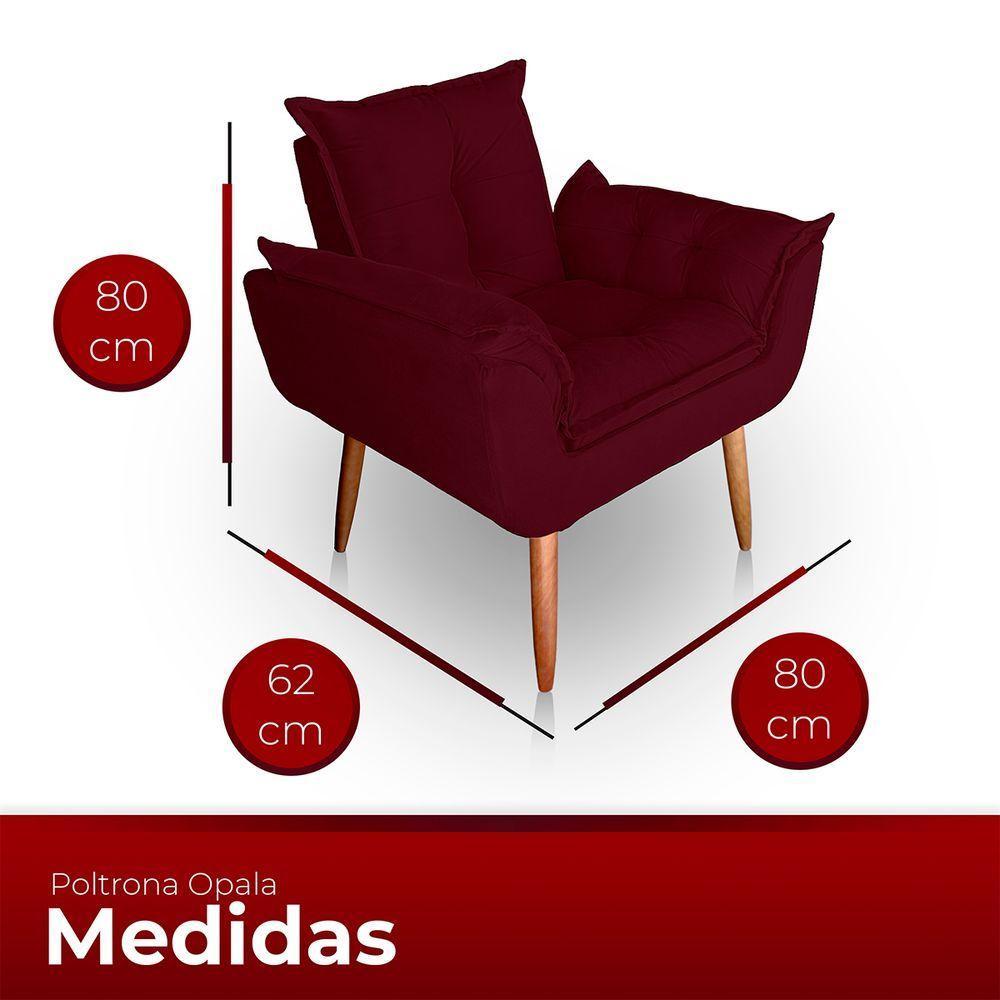 Poltrona Opala Para Sala Com Puff Reforçada Suede Bordo - 5