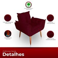 Poltrona Opala Para Sala Com Puff Reforçada Suede Bordo - 2