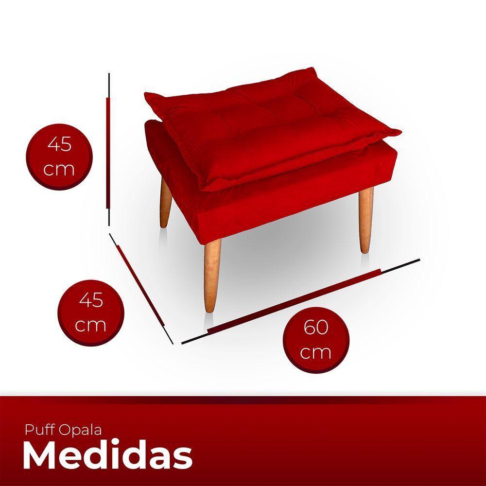 Poltrona Opala Para Sala Com Puff Reforçada Suede Vermelho - 3