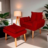 Poltrona Opala Para Sala Com Puff Reforçada Suede Vermelho - 6