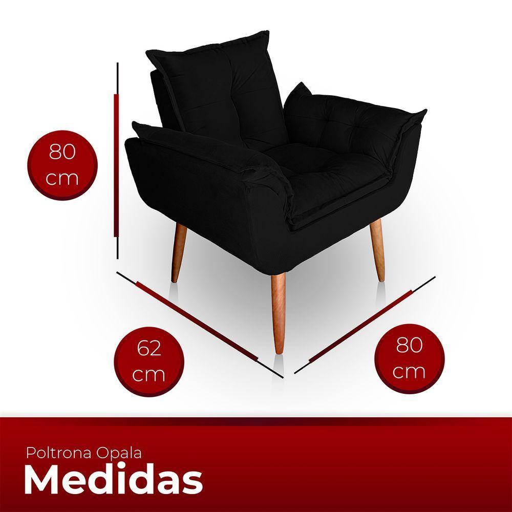 Poltrona Opala Para Sala Com Puff Reforçada Suede Preto - 2