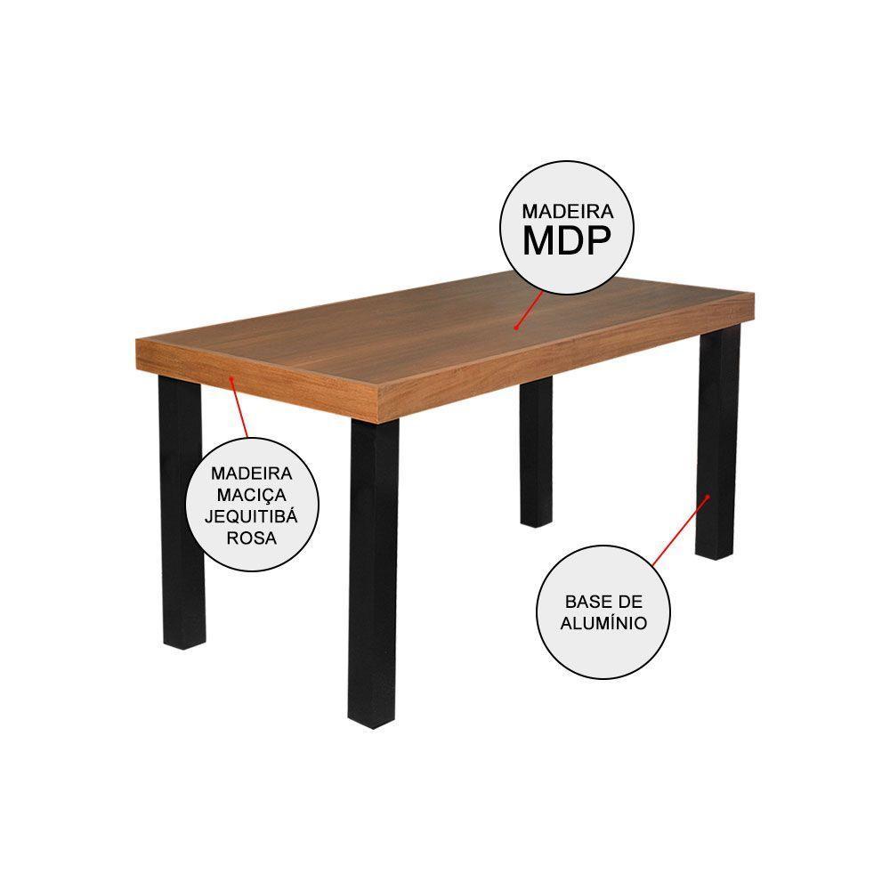 Mesa De Jantar Industrial Felícia Retangular 160x80cm Madeira Base Alumínio - Castanho - Marrom - 3