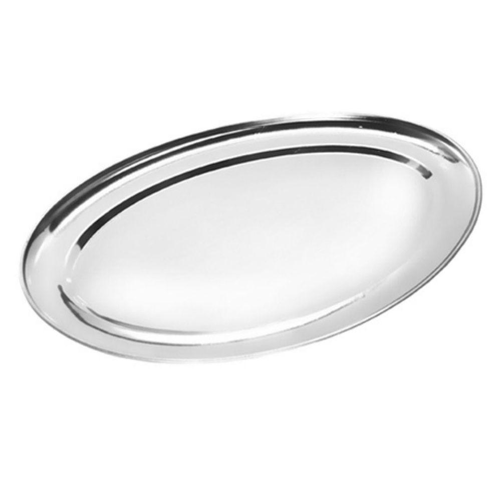 Bandeja Travessa Oval Rasa Inox Filé Parmegiana Peixe 39cm - 1