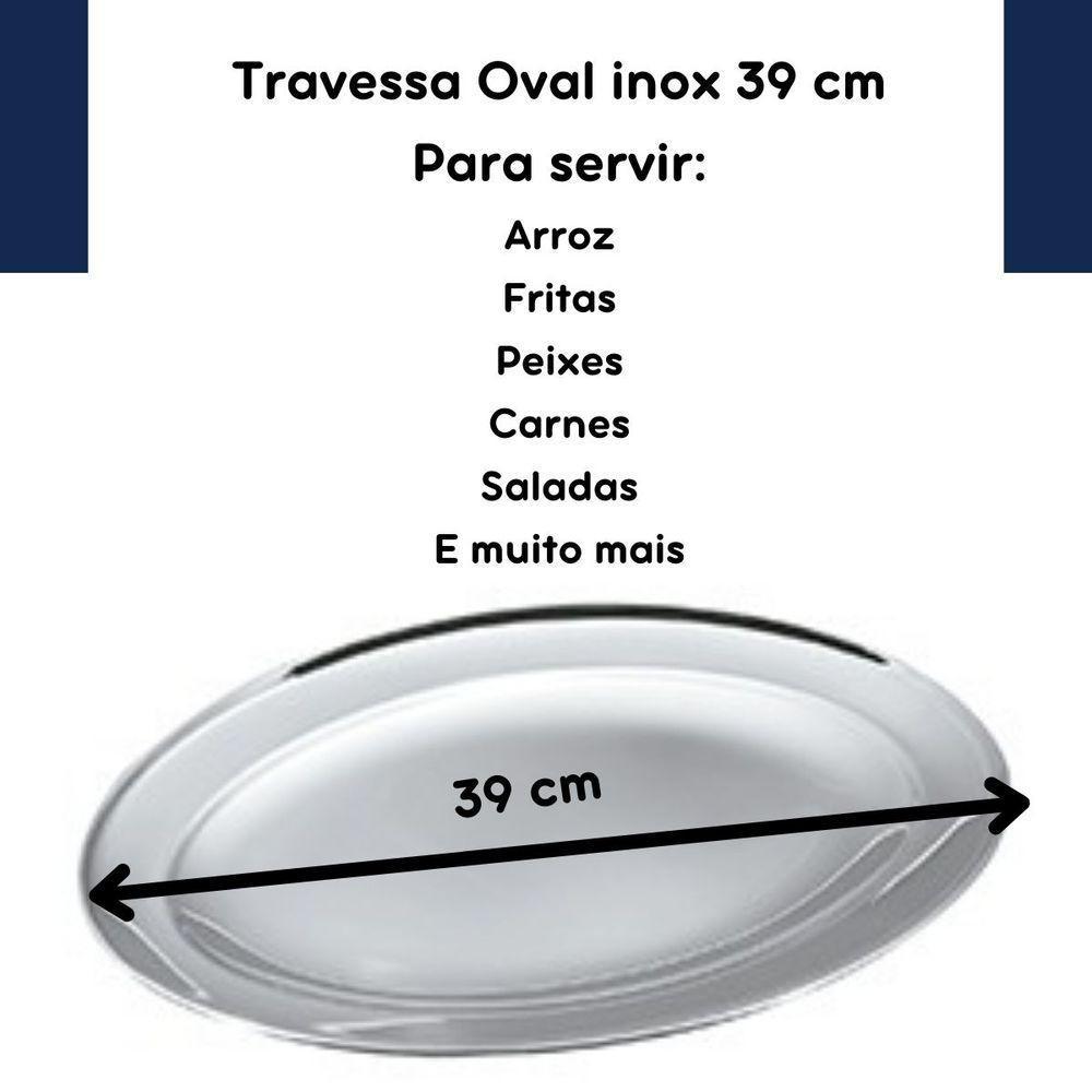 Bandeja Travessa Oval Rasa Inox Filé Parmegiana Peixe 39cm - 3