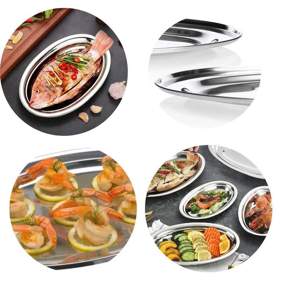 Bandeja Travessa Oval Rasa Inox Filé Parmegiana Peixe 39cm - 6