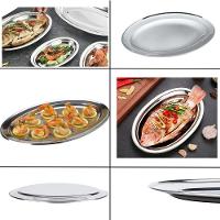 Bandeja Travessa Oval Rasa Inox Filé Parmegiana Peixe 39cm