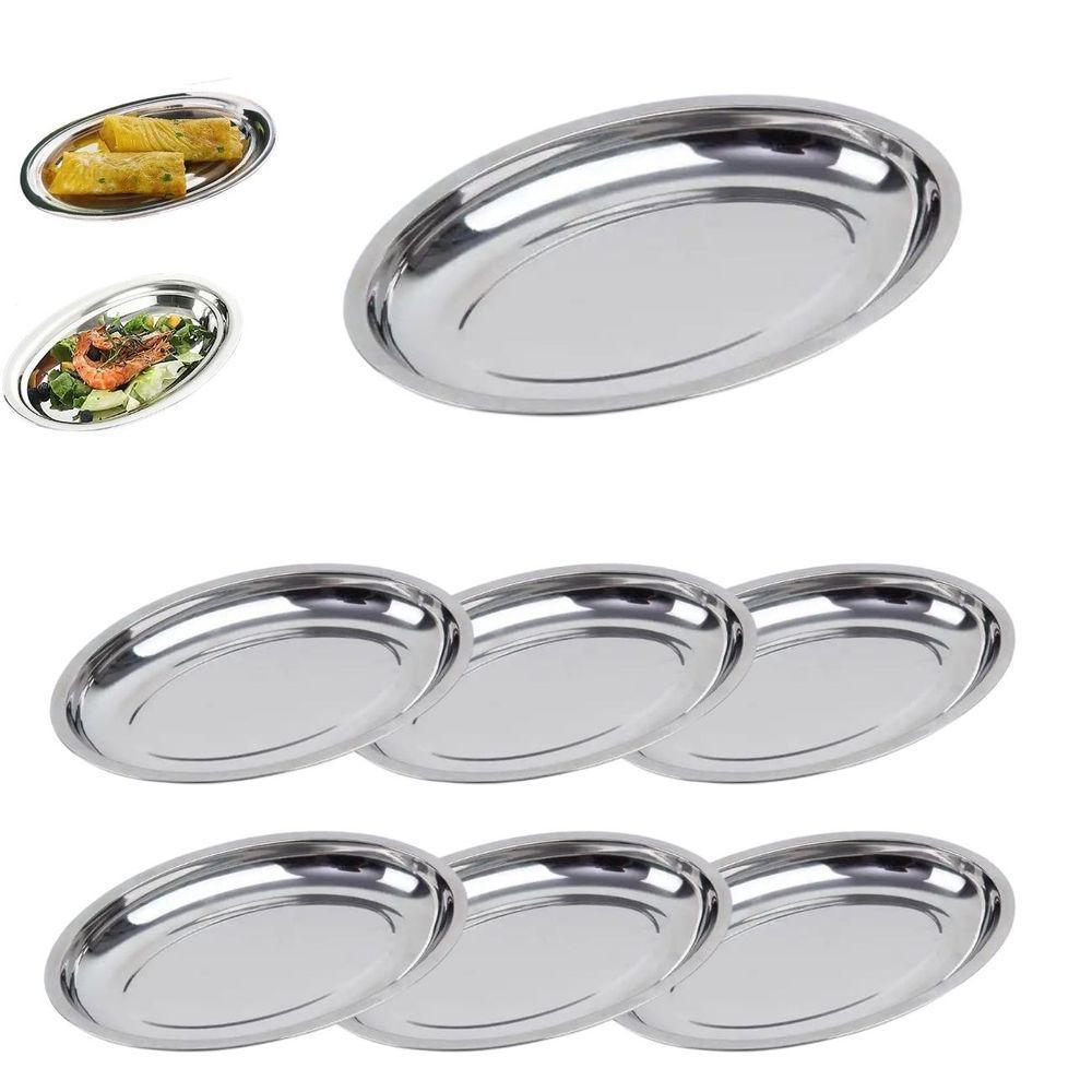 Kit 6 Travessa Oval Inox Funda Parmegiana Arroz 30cm - 2