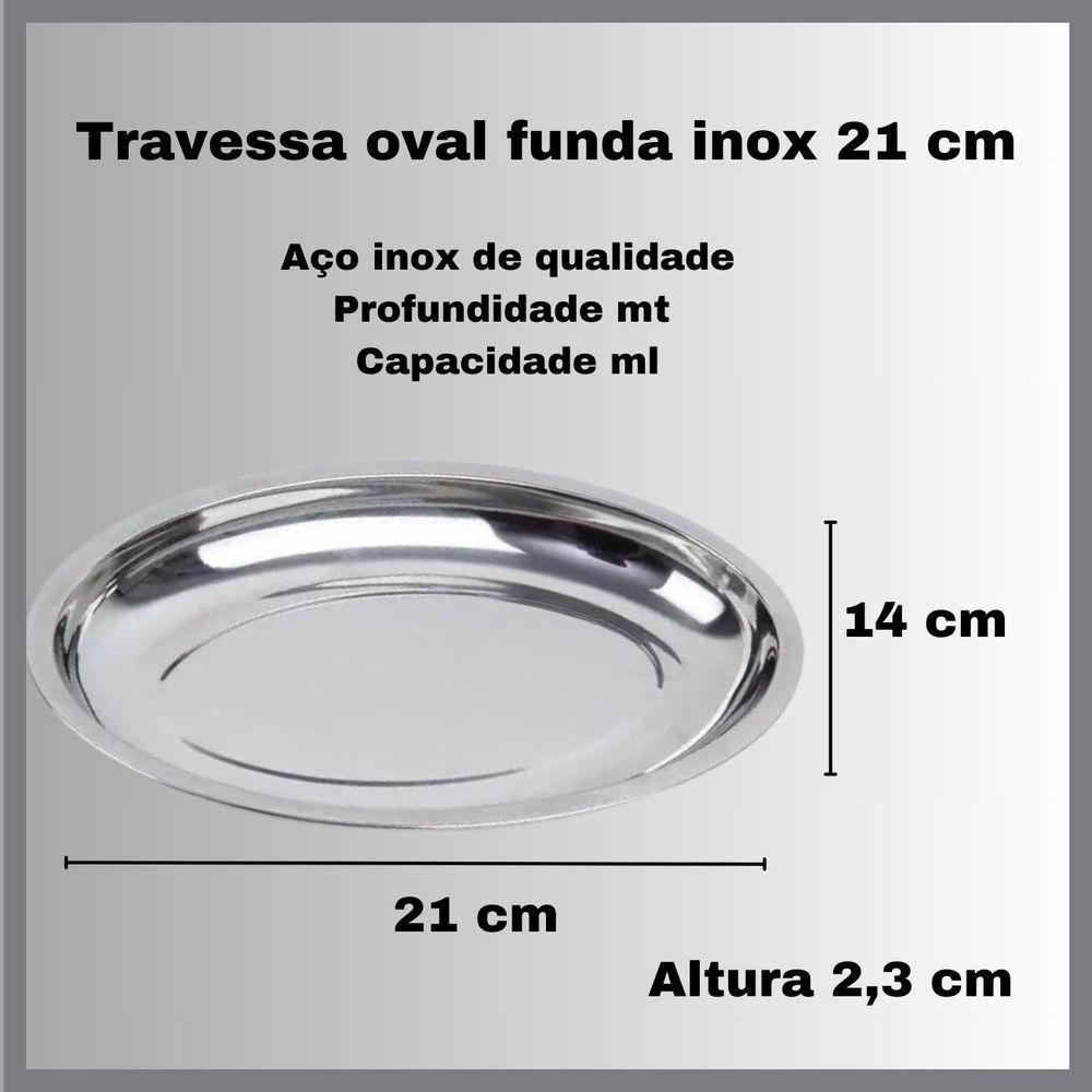 Kit 10 Travessa Oval Inox Funda 21cm Porções Arroz Feijão - 4
