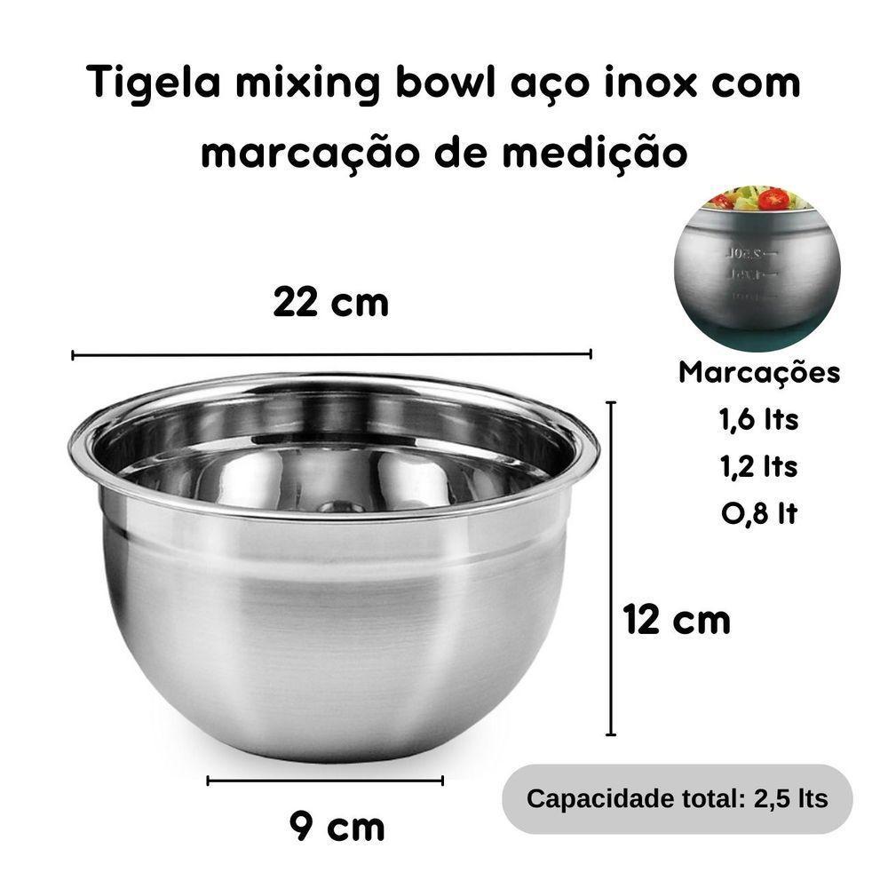 Tigela Mixing Bowl Inox Multiuso Salada Molho Cozinha 22cm - 2