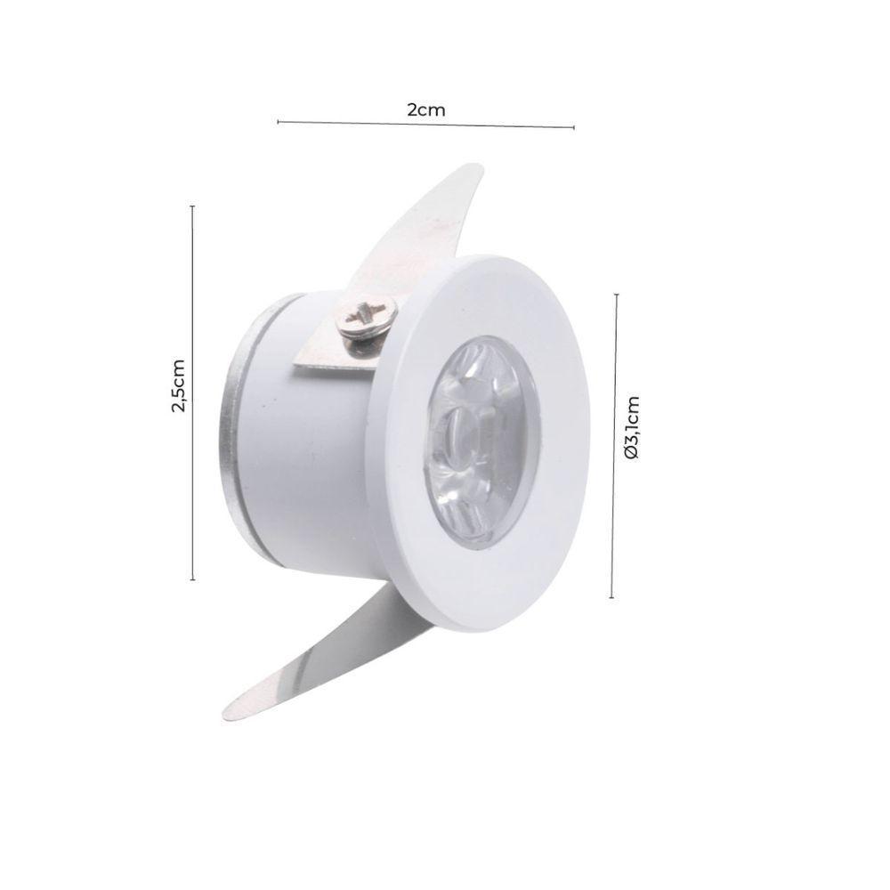 Mini Spot Led De Embutir Redondo 1w 3000k Branco - 5