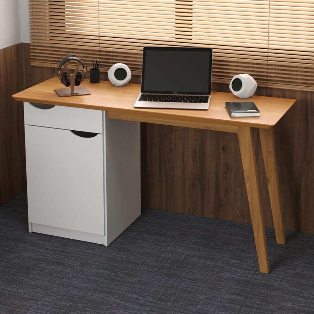 Escrivaninha Com Porta Viana Branco Acetinado Cinamomo - 1