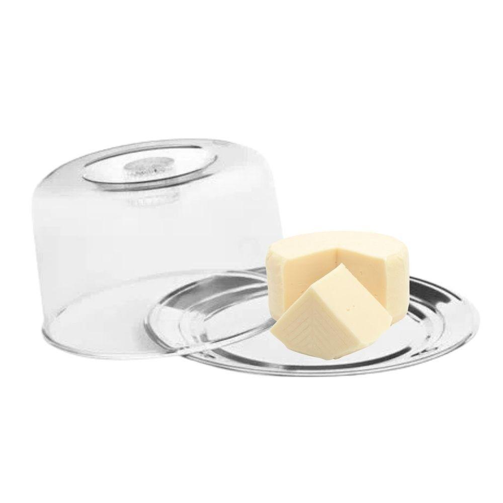 Queijeira Inox Porta Queijo Bandeja Inox Tampa Acrílico - 1