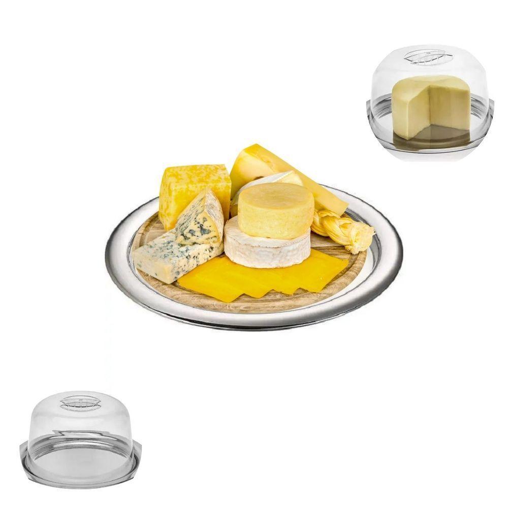 Queijeira Inox Porta Queijo Bandeja Inox Tampa Acrílico - 4