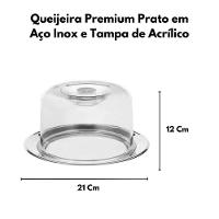 Queijeira Inox Porta Queijo Bandeja Inox Tampa Acrílico - 3
