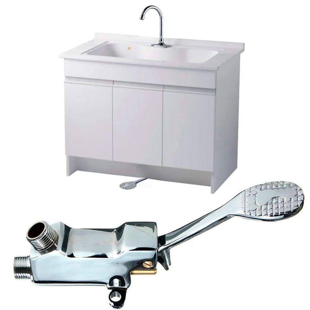 Torneira Valvula Com Pedal Acionamento Sem Maos Hospital Clinica Laboratorio Piscina Cozinha Banheiro Pia Cuba - 9