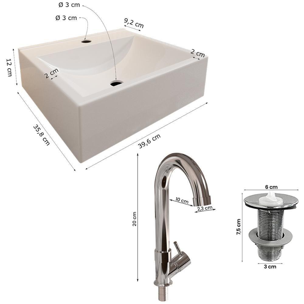 Cuba Pia Para Banheiro Roma Com Torneira Dl04 E Valvula Abs Branco Brilho - 4