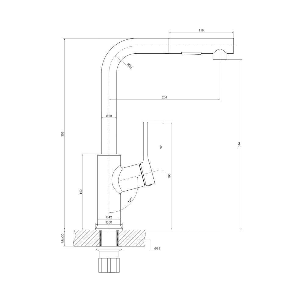 Torneira Monocomando Com Bica Extensível Azzio - Brava - 2