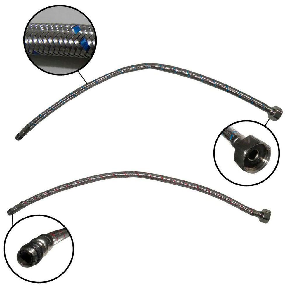 Par Engate Rabicho Monocomando Mangueira Torneira Pia Flexivel Agua Quente Fria Misturador - 1