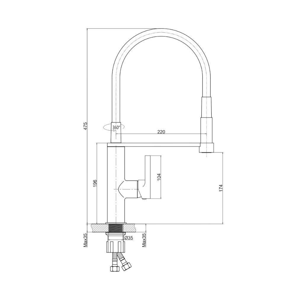 Torneira Monocomando Com Bica Flexível Black-chrome Galla - Brava - 2